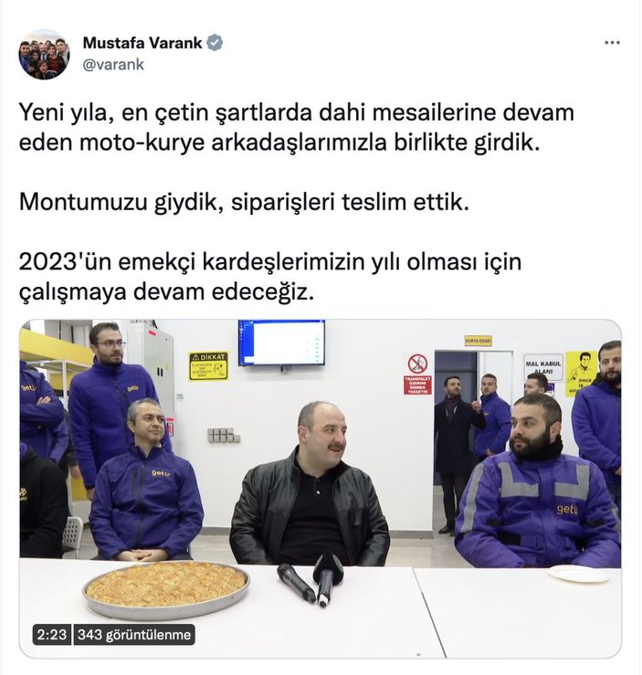 Mustafa Varank yeni yıla kurye olarak girdi