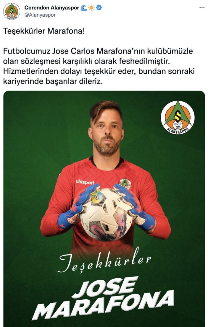 Alanyaspor, Jose Marafona ile yollarını ayırdı