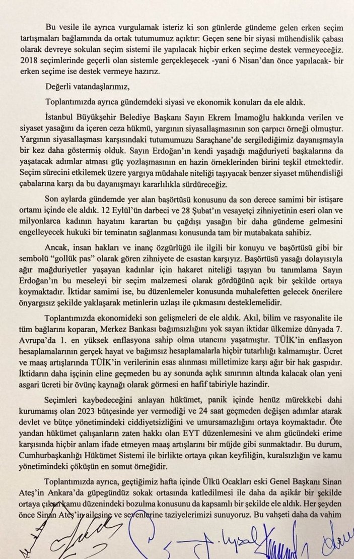 6'lı masa toplantısı sonrası yazılı açıklama