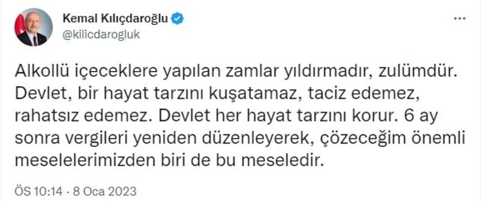 Kemal Kılıçdaroğlu'ndan alkollü içeceklere yapılan zamma tepki