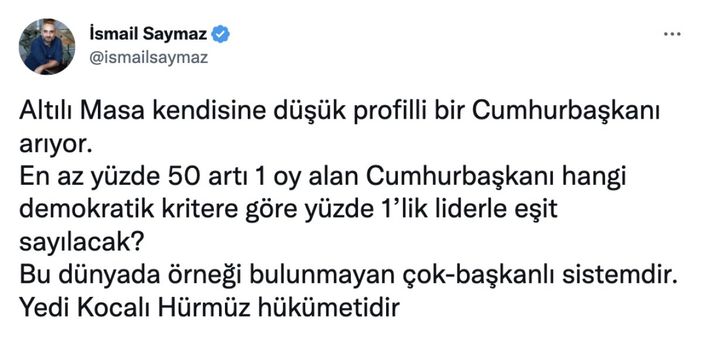 İsmail Saymaz'dan 6'lı masaya adaylık eleştirisi