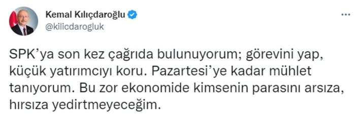 Kemal Kılıçdaroğlu'ndan SPK'ya çağrı
