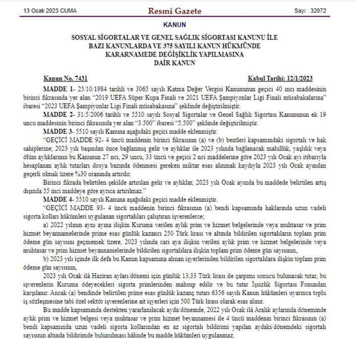 Memur ve emekli maaş zammı kanun teklifi, Resmi Gazete'de