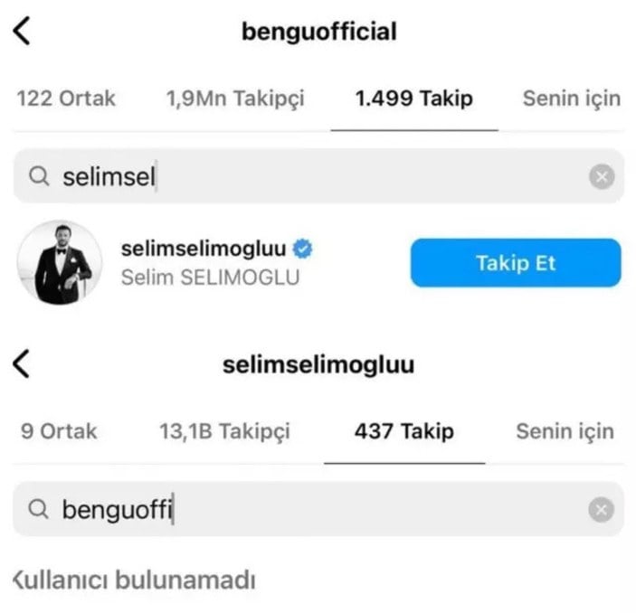 Selim Selimoğlu, Bengü'yü takip etmiyor