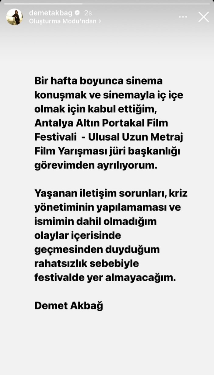 Altın Portakal Film Festivali'nden ayrılan jürilerin arasına Demet Akbağ da katıldı