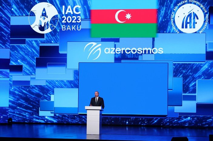 Azerbaycan Cumhurbaşkanı Aliyev, IAC 2023 katılımcılarına hitap etti.