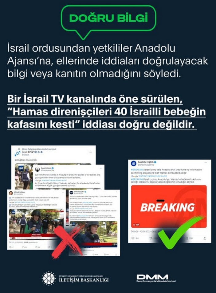 Sosyal medyada algı operasyonları: İsrail yalanlarını İletişim Başkanlığı düzeltti