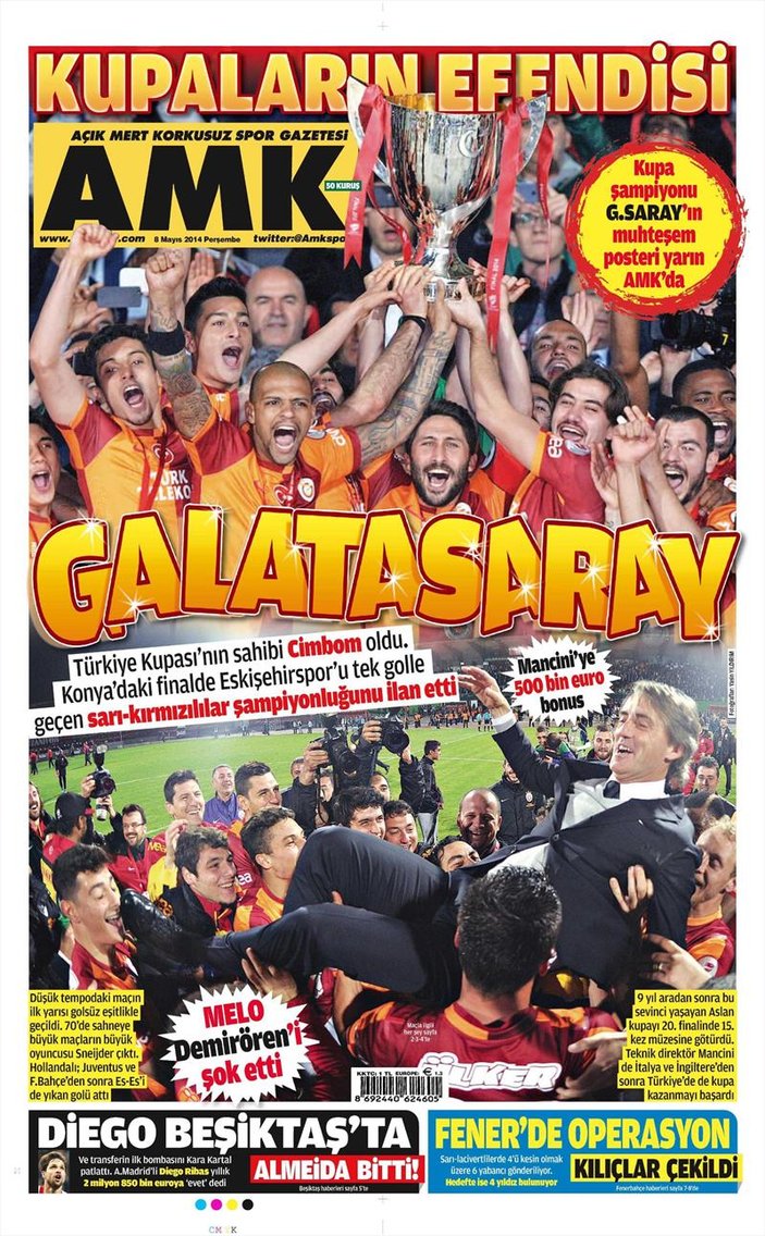 Galatasaray'ın kupa zaferinin manşetlere yansıması