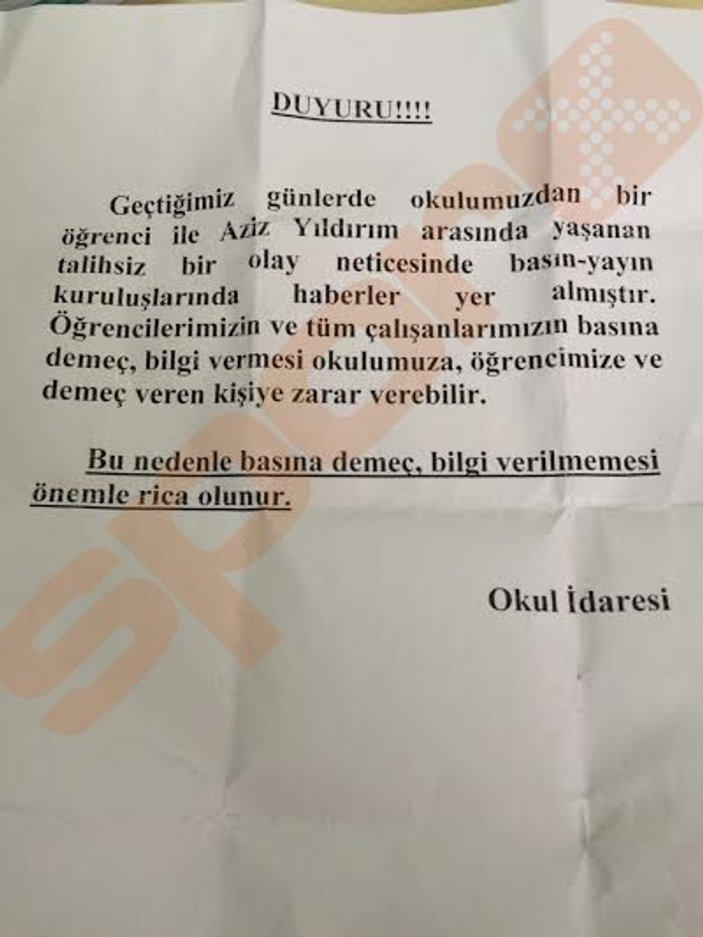 Aziz Yıldırım istedi öğrencilere bildiri dağıtıldı