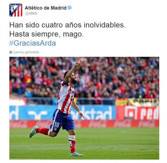 Atletico Madrid'den Arda Turan'a veda mesajı