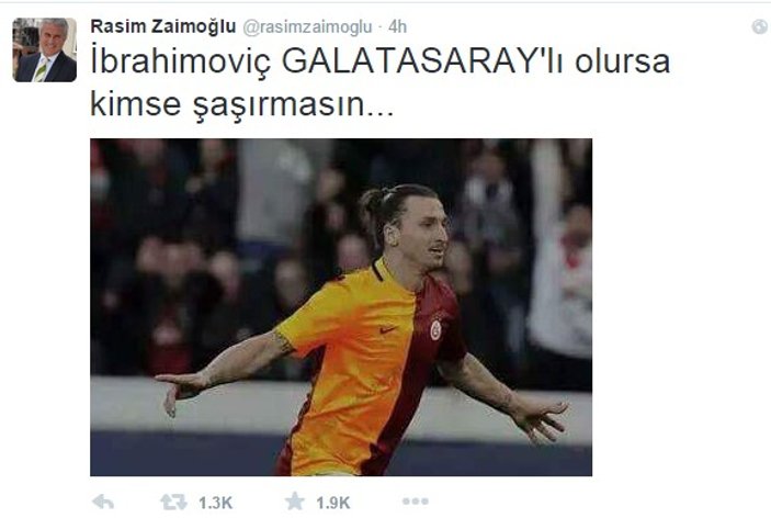 Galatasaray cephesinden Ibrahimovic tweeti