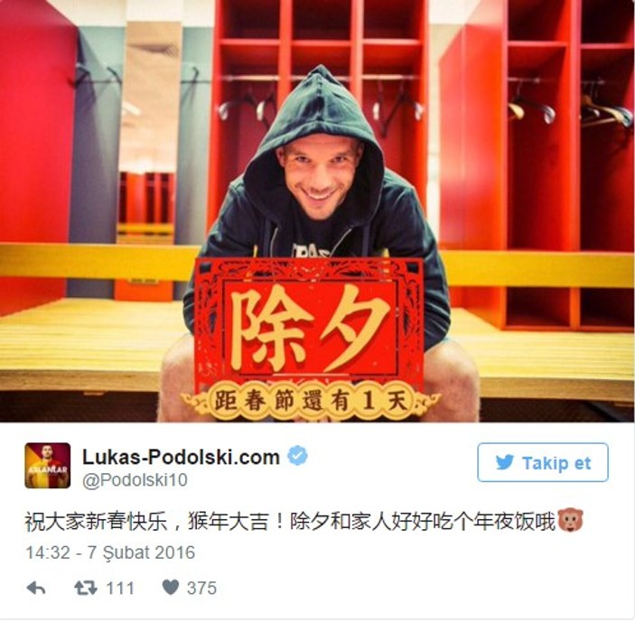 Lukas Podolski'den Çin mesajı