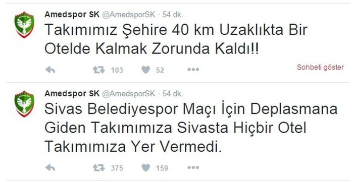 Amedspor'u Sivas'ta kimse otele almadı