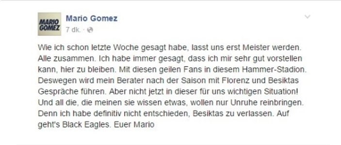 Mario Gomez'den transfer açıklaması