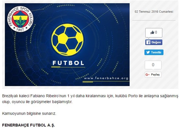 Fenerbahçe Fabiano'yu resmen açıkladı