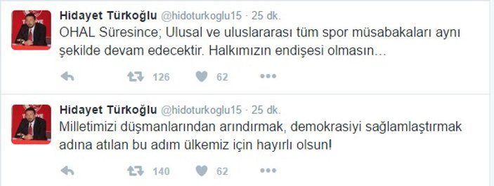 Hidayet Türkoğlu: OHAL'de spor müsabakaları devam edecek