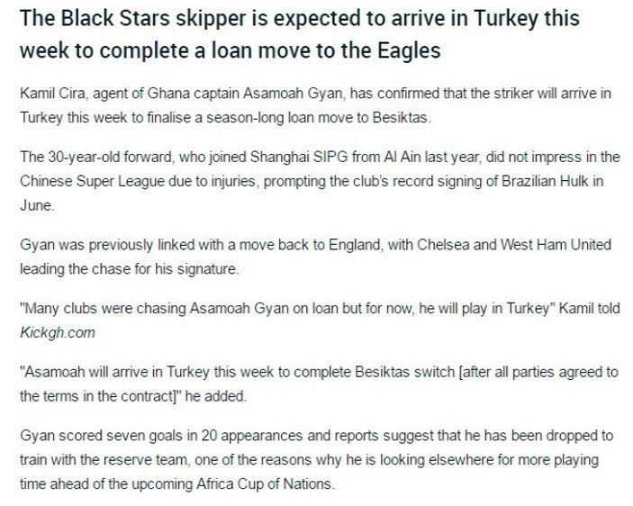 Asamoah Gyan’ın menajeri: Beşiktaş ile anlaştık