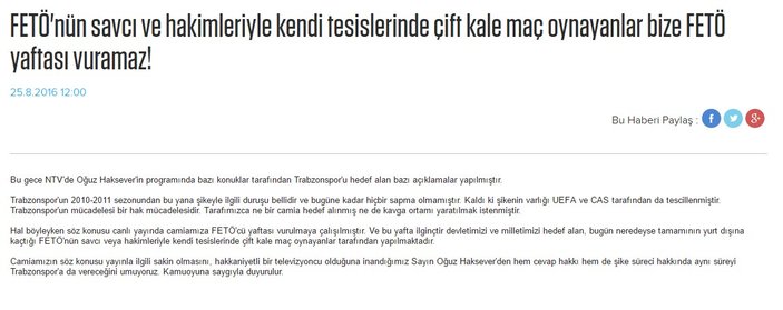 Fenerbahçe ile Trabzonspor arasında FETÖ polemiği
