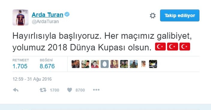 Arda'dan A Milli Takım'a destek