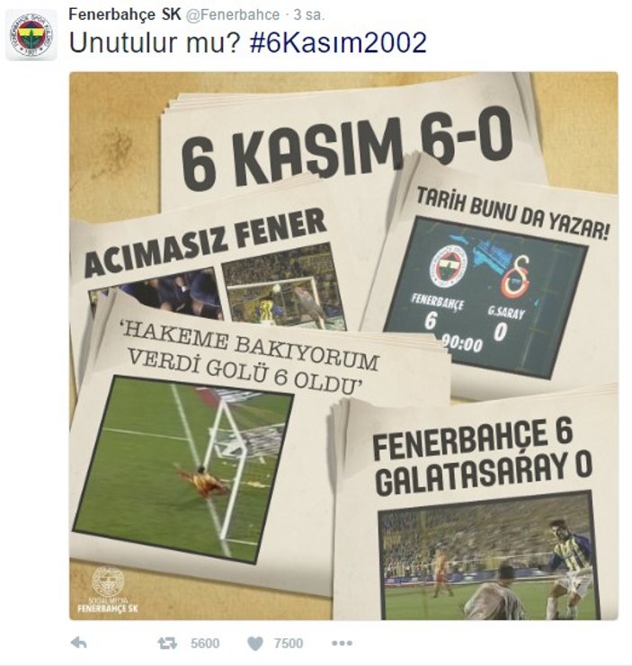 Fenerbahçe'den Galatasaray'a 6-0 göndermesi