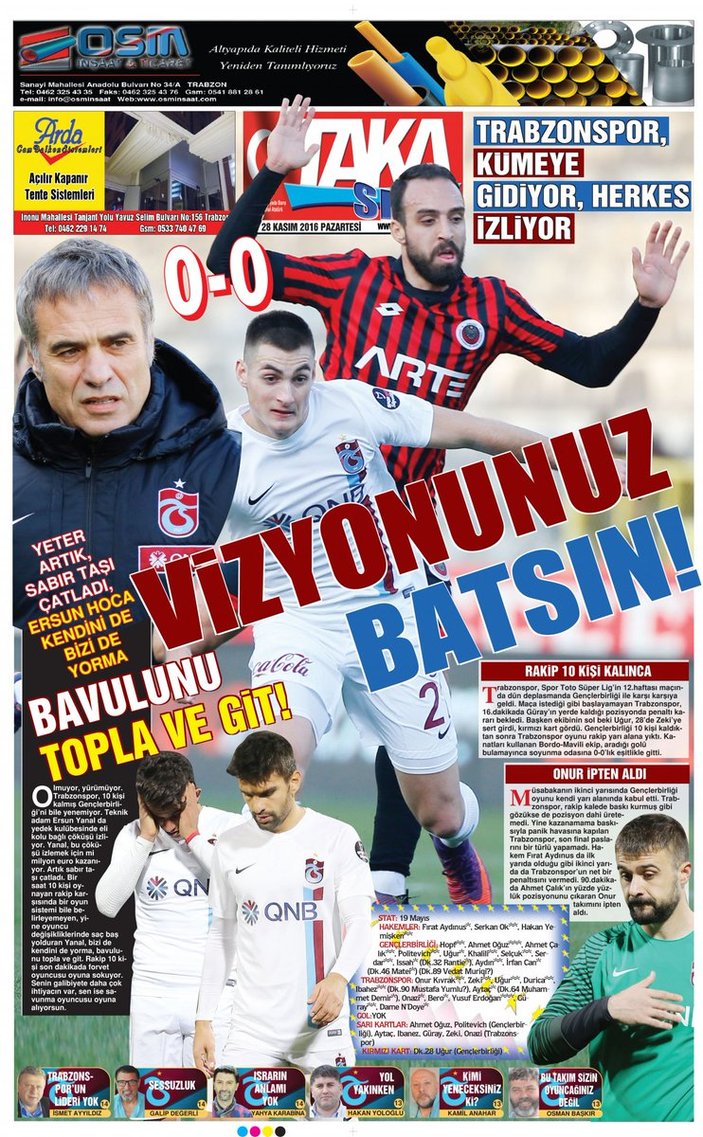 Trabzon yerel basınından yönetim ve futbolculara tepki