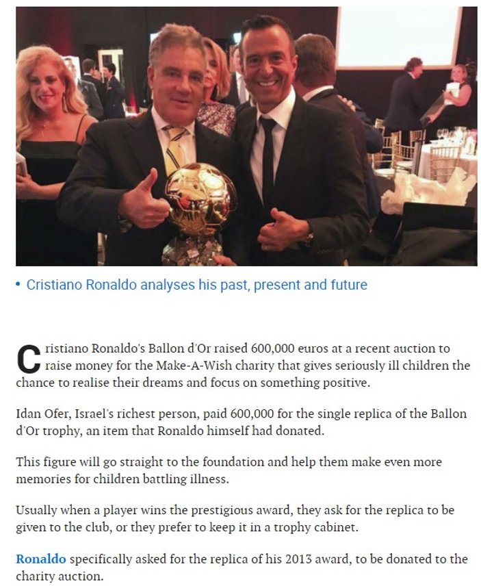 Ronaldo yardım için Altın Top'unu sattı