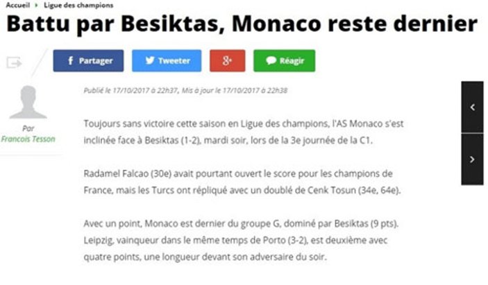 Beşiktaş'ın galibiyeti Fransa basınında