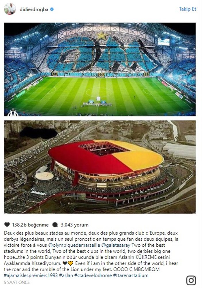 Drogba'dan Galatasaray'a destek