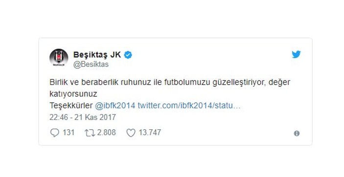 Başakşehir'den Beşiktaş'a tebrik mesajı