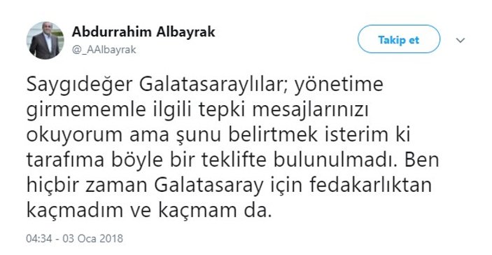 Abdurrahim Albayrak: Başkan adaylarından teklif almadım