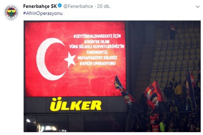 Fenerbahçe'den 'Zeytin Dalı' harekatına destek
