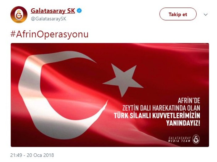 Süper Lig kulüplerinden Zeytin Dalı mesajı
