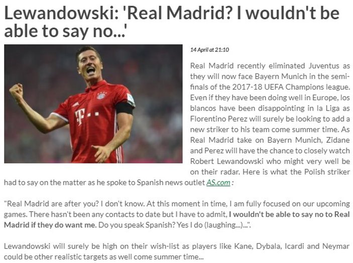 Lewandowski: Real Madrid'e hayır demem