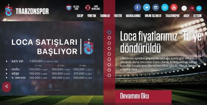 Trabzonspor’da loca fiyatları TL’ye çevrildi