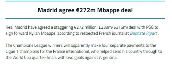 Real Madrid Mbappe için 272 milyon euro ödeyecek
