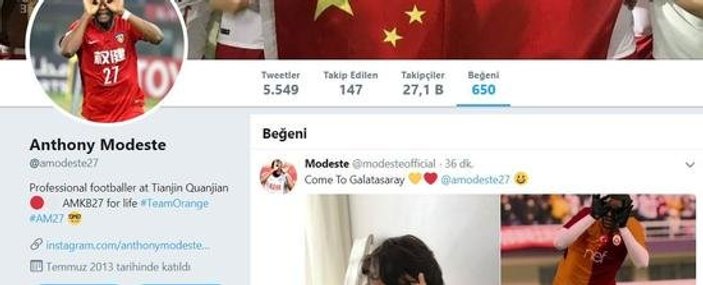 Modeste Galatasaray paylaşımını beğendi