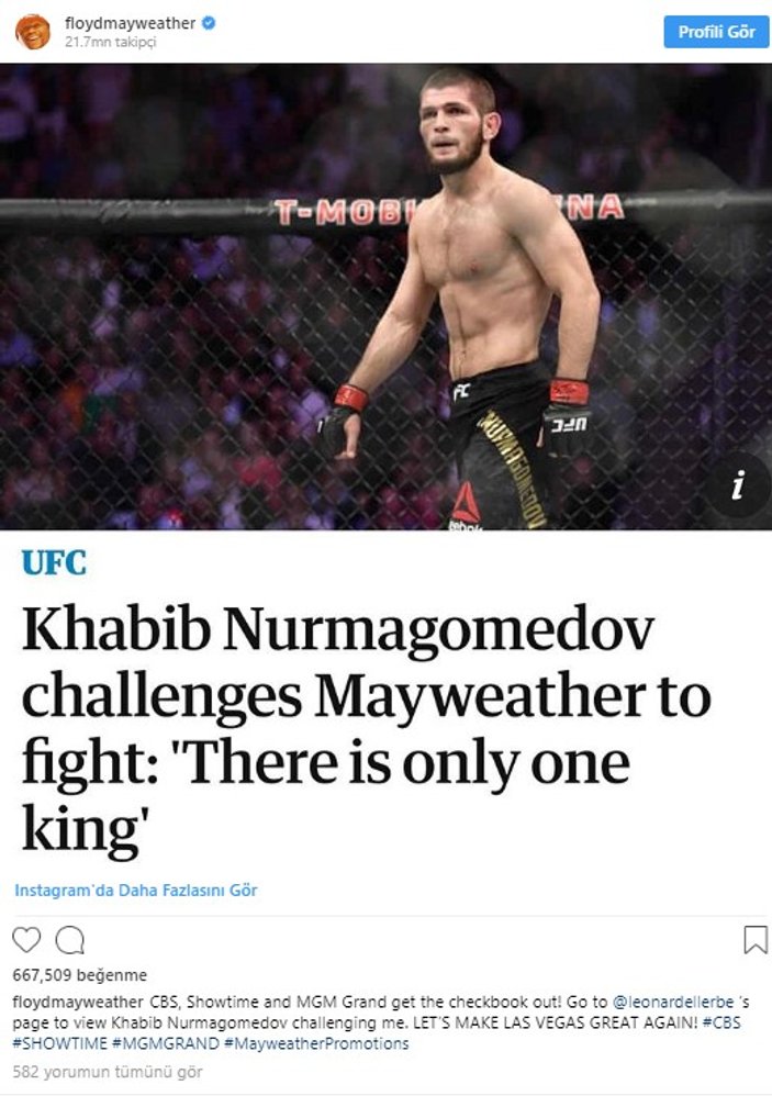 Mayweather, Khabib Nurmagomedov'la dövüşecek