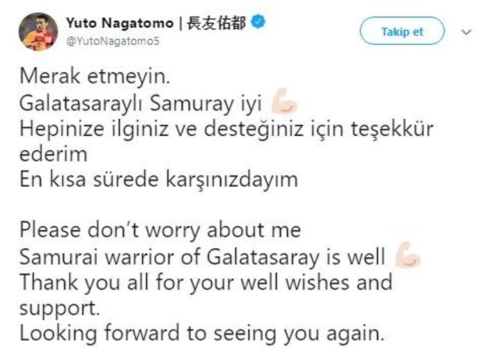 Nagatomo'dan taraftara: Galatasaraylı Samuray iyi