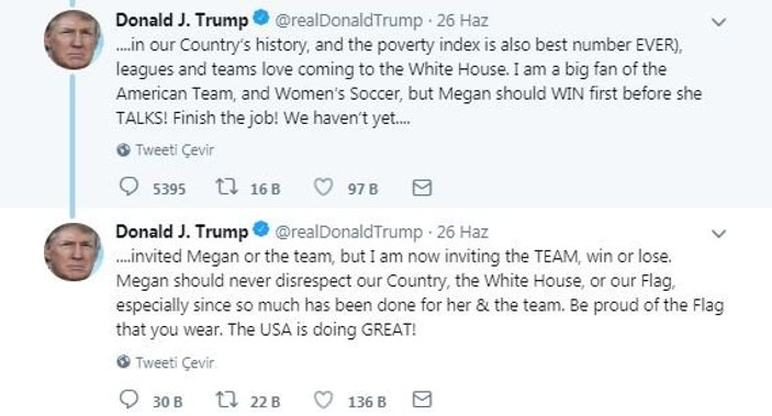 Megan Rapinoe, Trump'a sahada cevap verdi