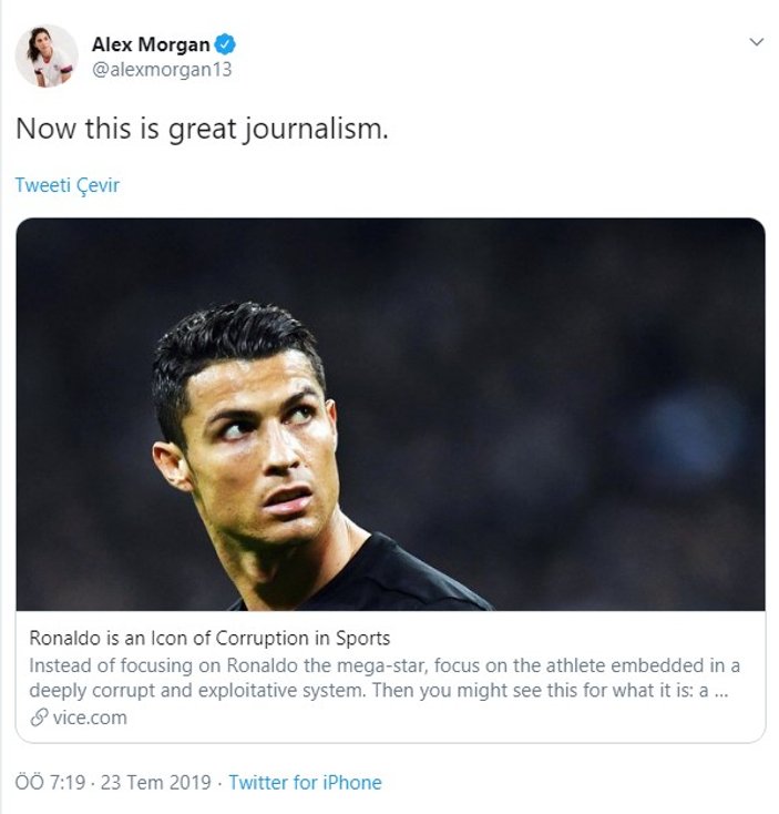 Alex Morgan'dan Ronaldo'ya yolsuzluk göndermesi