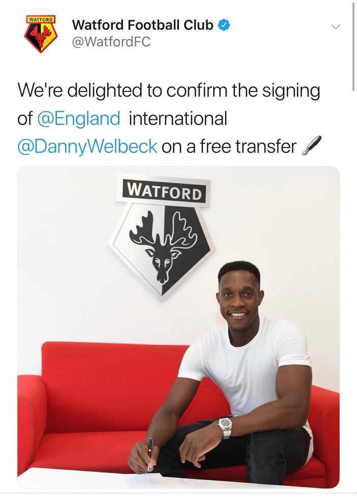 Watford, Danny Welbeck'i kadrosuna kattığını açıkladı