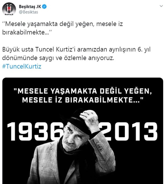 Beşiktaş'tan mesaj içeren Tuncel Kurtiz paylaşımı
