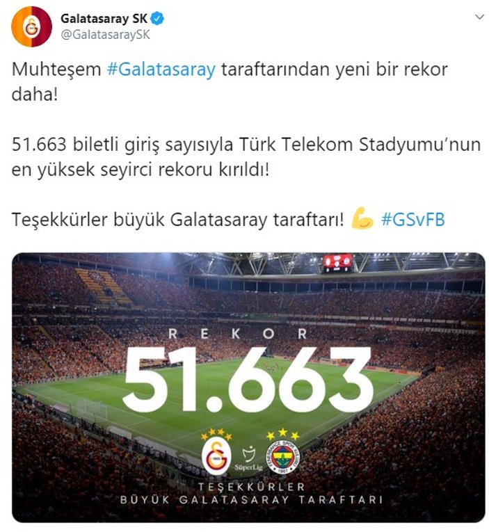 Galatasaray'ın derbi günü hasılatı