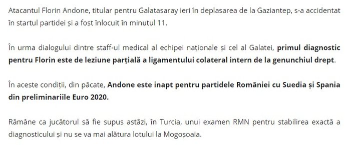 Florin Andone'den kötü haber geldi