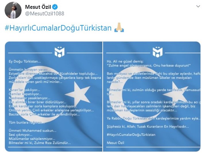 Mesut Özil'den Doğu Türkistan mesajı