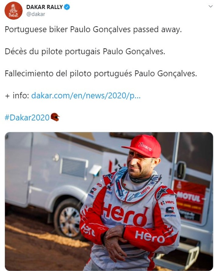 Portekizli motosikletçi Gonçalves, Dakar Rallisi'nde öldü