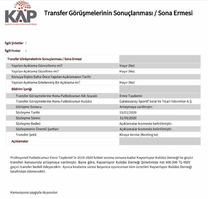 Emre Taşdemir, Kayserispor'a kiralandı