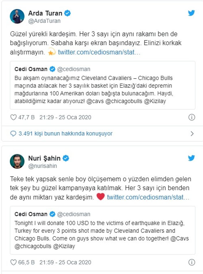 Cedi Osman'dan Elazığ için destek kampanyası