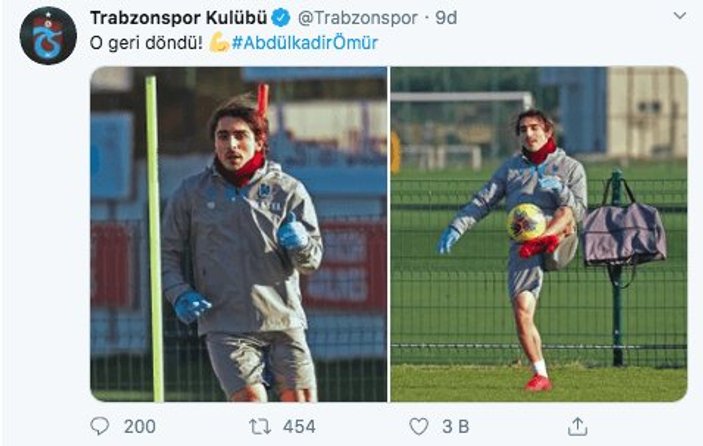 Trabzonspor'da Abdülkadir Ömür, idmanlara başladı