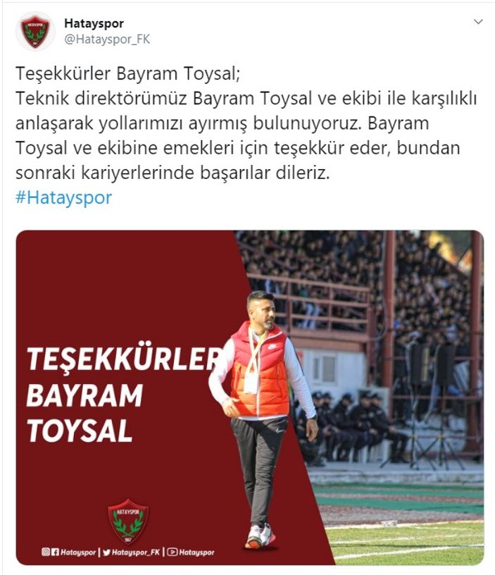 Hatayspor'da Bayram Toysal dönemi bitti